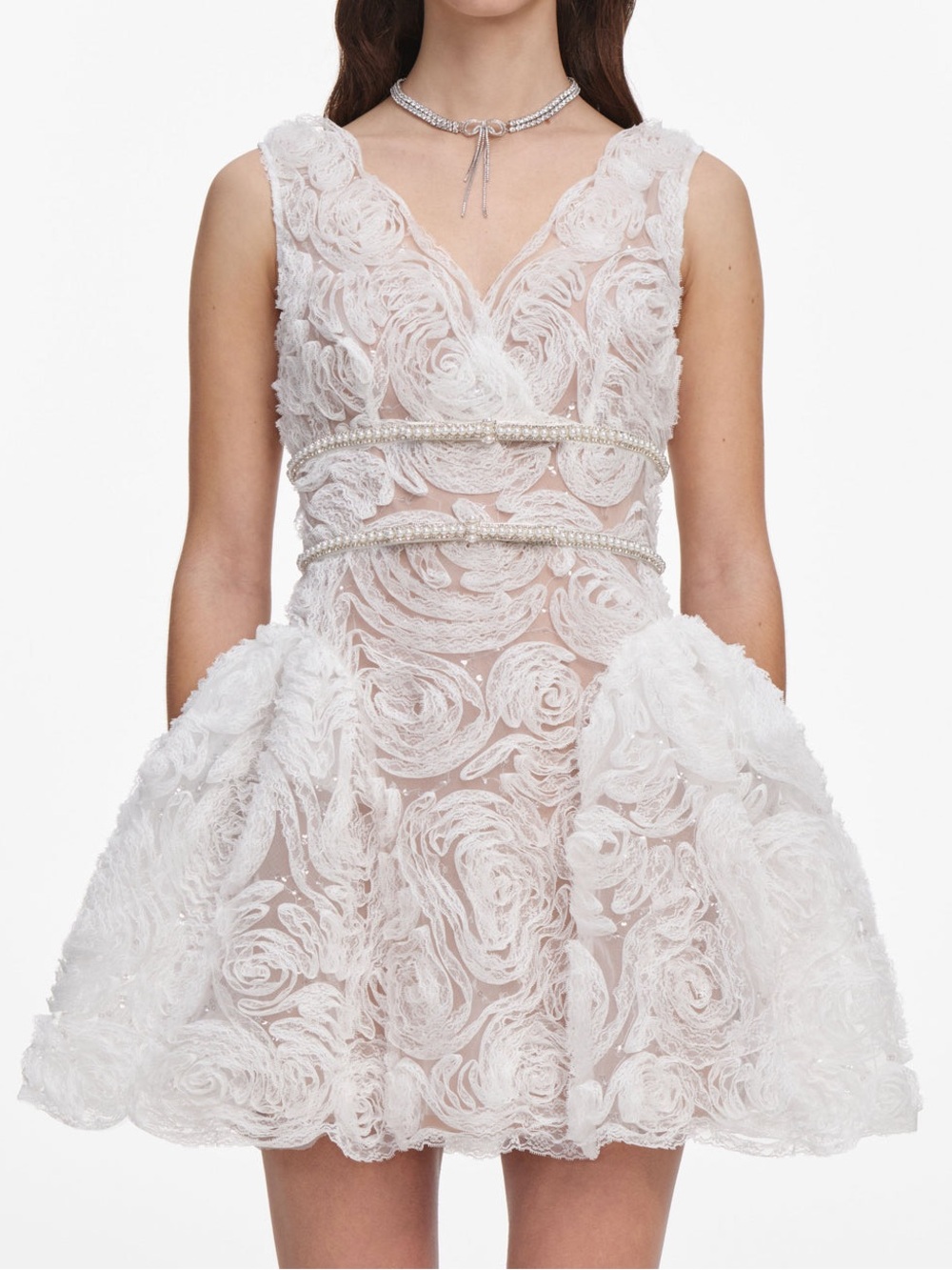 NWOT Self-Portrait White Tulle Lace Mini Dress - Picture 2 of 9